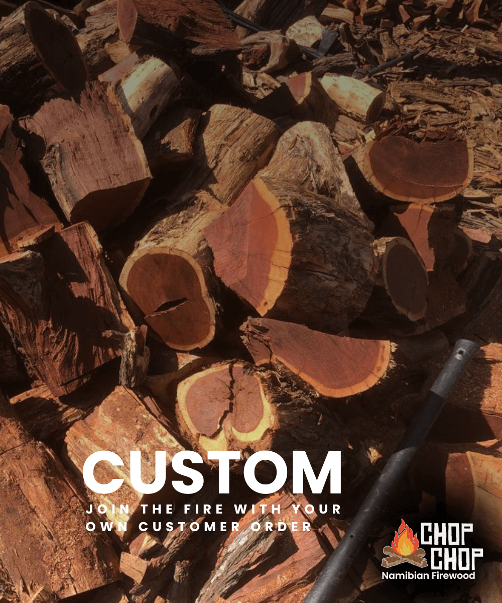 Custom Firewood Order with logs ready for your own customer order at CHOP CHOP, premium Namibian firewood.